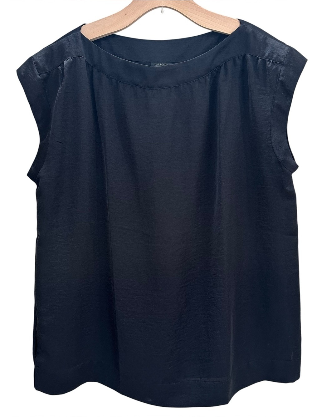 Talbots Black Satin Cap Sleeve Pullover Top Size 16